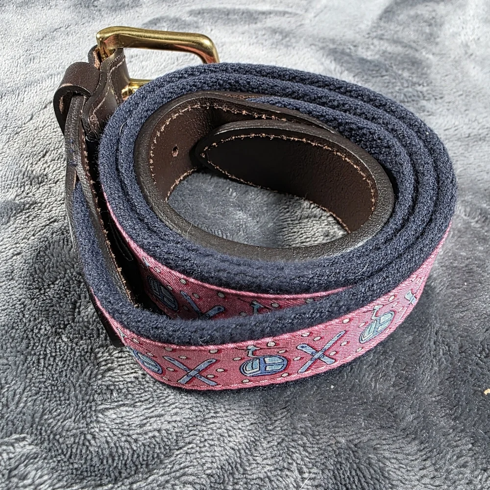 VINEYARD VINES Size 34 Pink Navy Belt Gondola Brown Leather